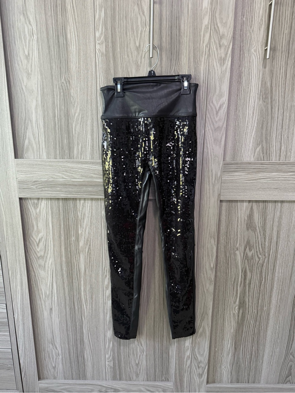SPANX Black Sequin High-Waist Leggings Small